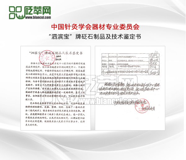 “泗濱寶”牌泗濱砭石制品及技術(shù)鑒定書